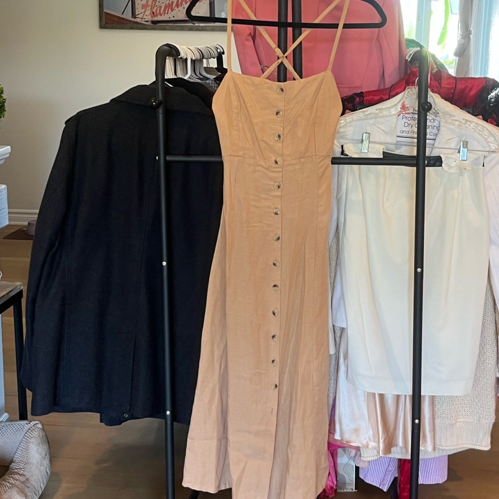 Amuse society peachy Tan linen Button-Down Dress